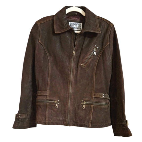 M.G.R. Vintage Brown leather suede Moto style jacket. Size small